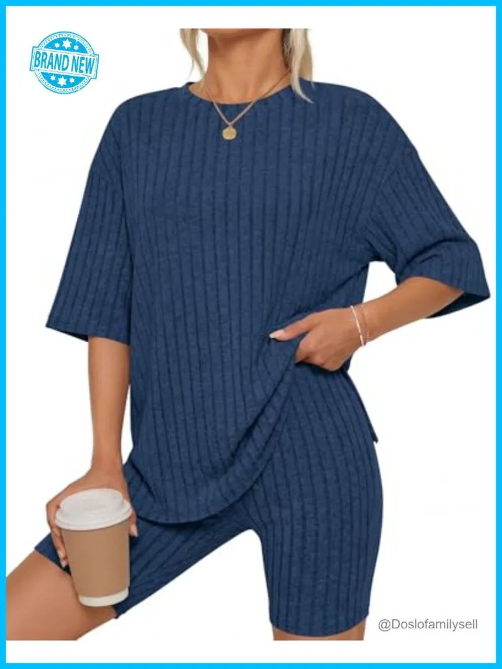Rib Knit Lounge Sets Women 2 Piece Matching Short Sets Casual Biker Shorts